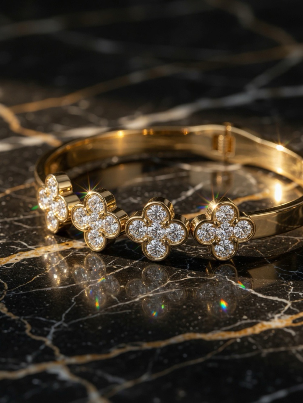 Luxury Gold Clover Bracelet - Sparkling Crystal Four-Leaf Clover Bangle